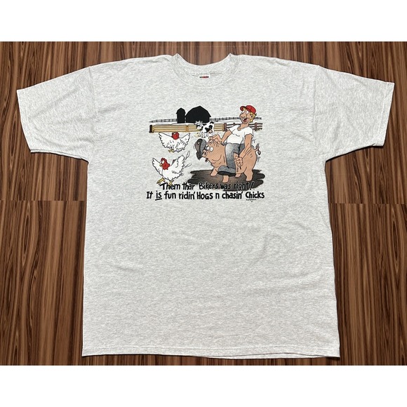 Fruit of the Loom Other - Biker Men's T Shirt 2XL Gray Heathered Riding Hogs Chasing Chicks‎ Motorcycle